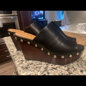 Coach 8.5 Hellena Semi Matte Calf Wedges | Black + Brown with hints of gold